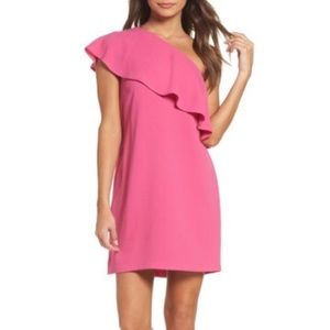 Charles Henry One-Shoulder Ruffle Dress Pink NWT